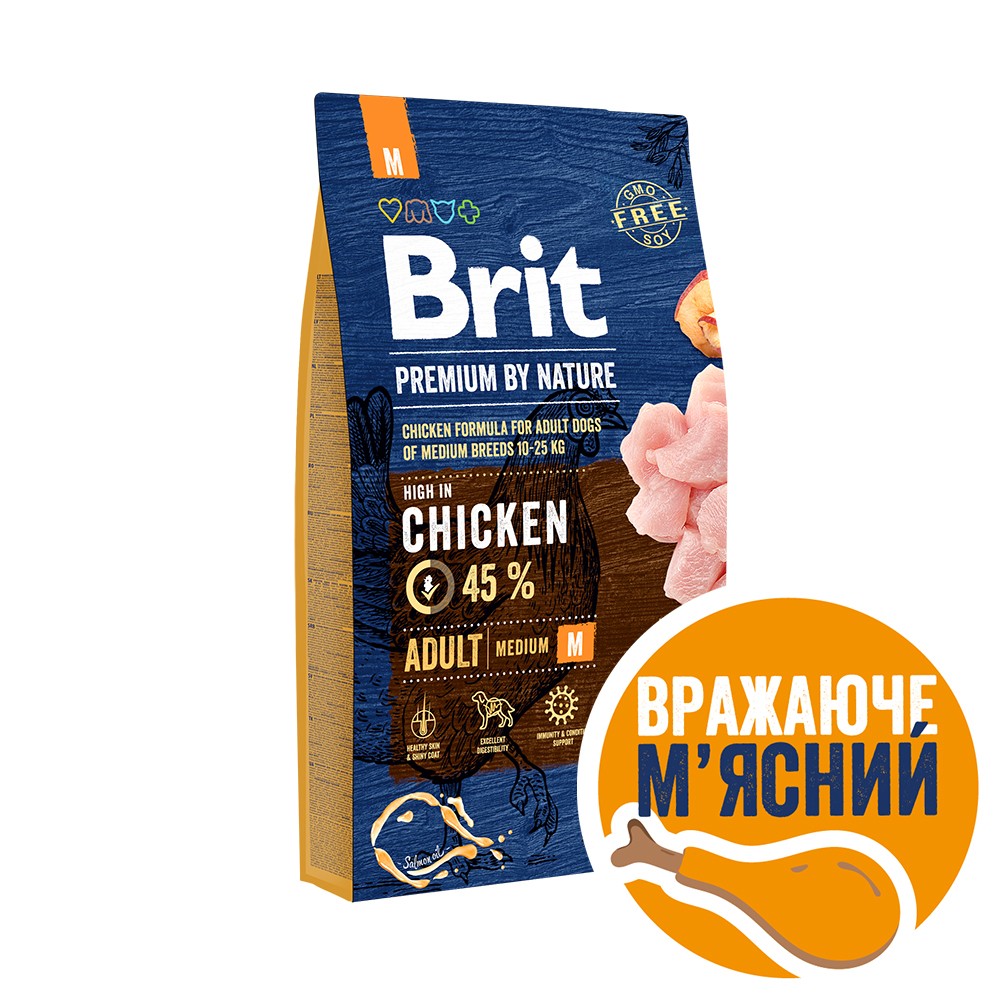Корм сухой 8 кг для Взрослых собак Средних пород Весом 10–25 кг с Курицей Premium Dog Adult M Brit