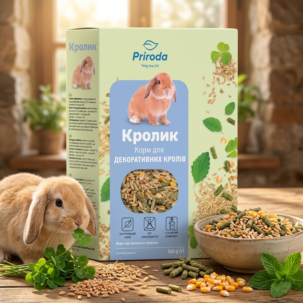 Корм 500 г Кролик для Декоративных Кроликов и других Домашних грызунов Природа